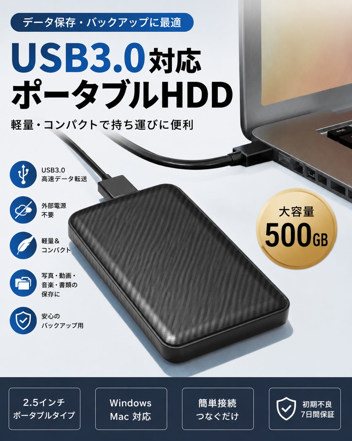 500GB 外付けHDD パッケージ